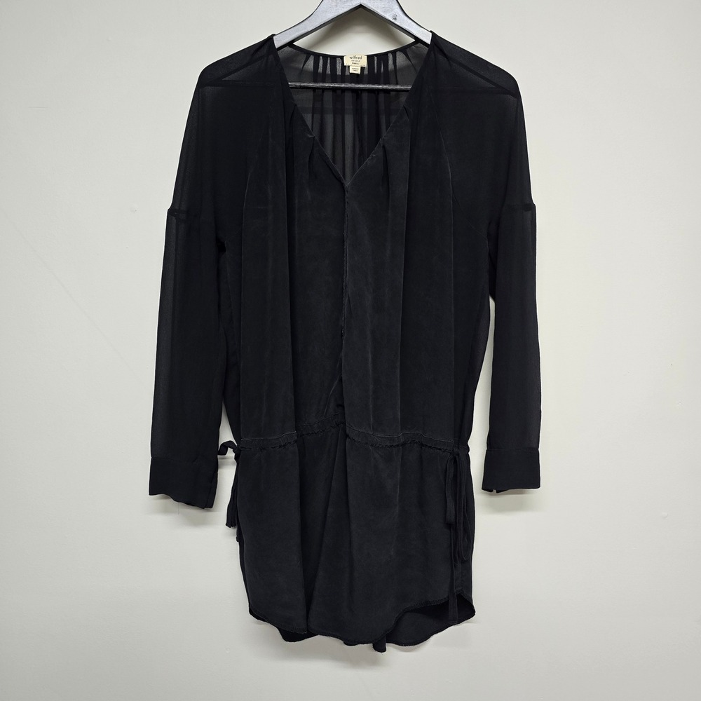 Wilfred Silk Drawstring Top Womens Small Black 100% Silk Sheer Back Blouse